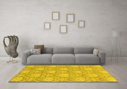 Machine Washable Abstract Yellow Modern Rug in a Living Room, wshabs2735yw