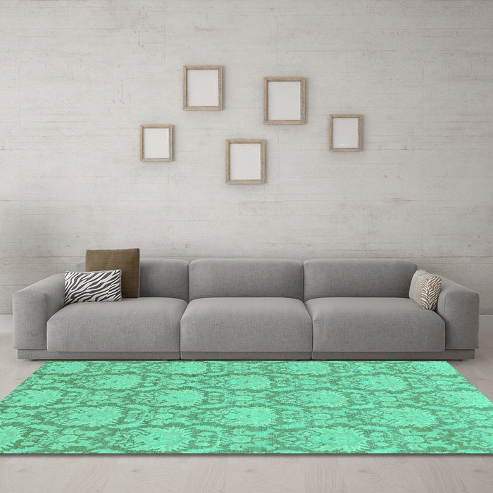 Machine Washable Abstract Turquoise Modern Area Rugs in a Living Room,, wshabs2735turq