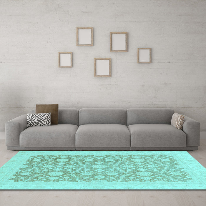 Machine Washable Oriental Light Blue Traditional Rug in a Living Room, wshabs2736lblu