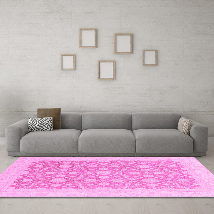 Machine Washable Oriental Pink Traditional Rug in a Living Room, wshabs2736pnk