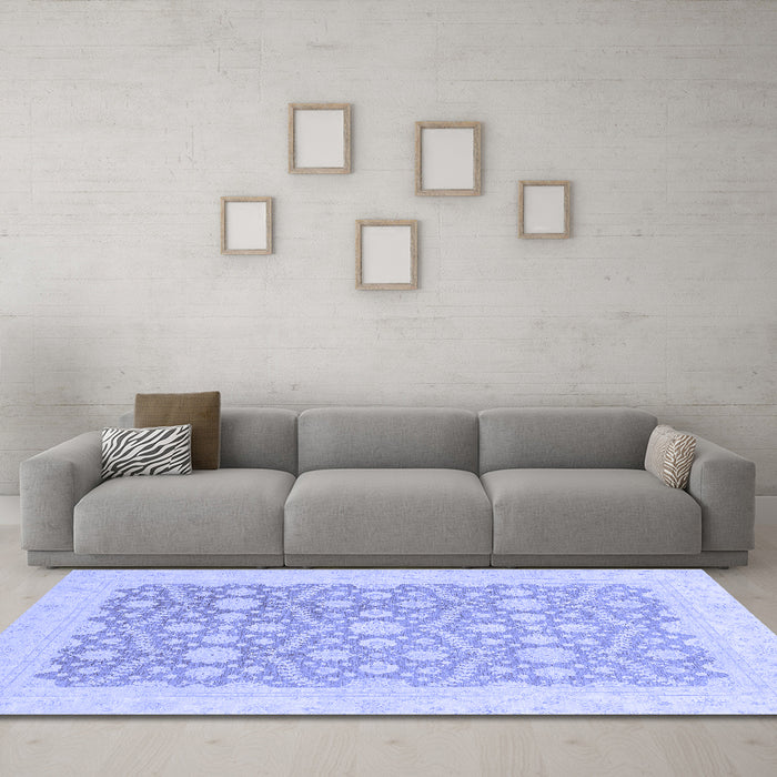 Machine Washable Oriental Blue Traditional Rug in a Living Room, wshabs2736blu