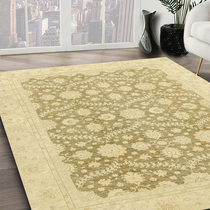Abstract Brown Gold Oriental Rug in Family Room, abs2736