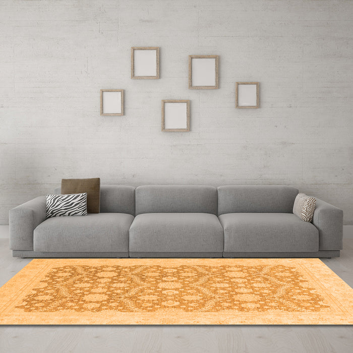 Machine Washable Oriental Orange Traditional Area Rugs in a Living Room, wshabs2736org