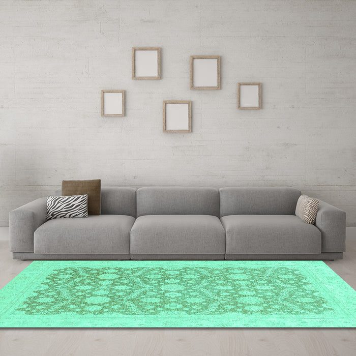 Machine Washable Oriental Turquoise Traditional Area Rugs in a Living Room,, wshabs2736turq