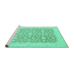 Sideview of Machine Washable Oriental Turquoise Traditional Area Rugs, wshabs2736turq