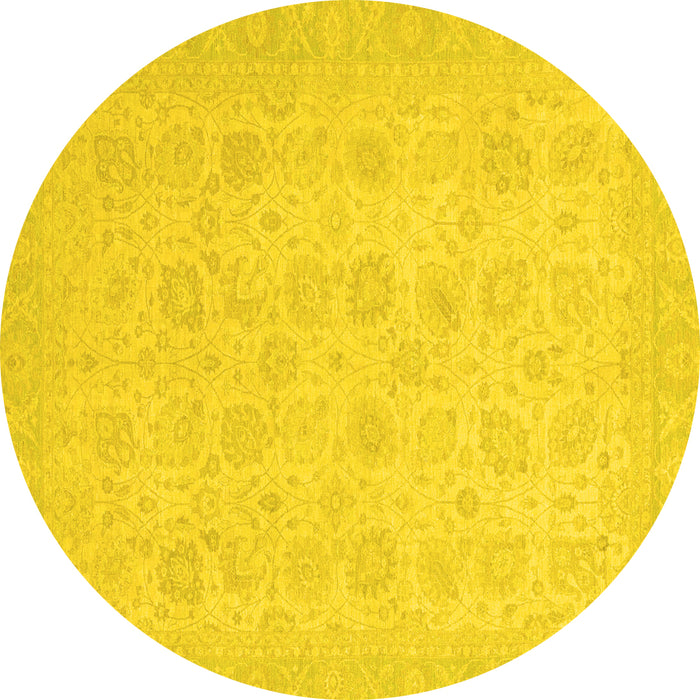 Round Machine Washable Abstract Yellow Modern Rug, wshabs2737yw