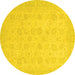 Round Machine Washable Abstract Yellow Modern Rug, wshabs2737yw