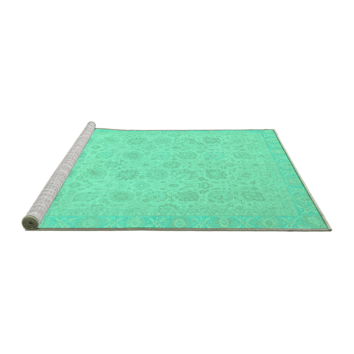 Sideview of Machine Washable Abstract Turquoise Modern Area Rugs, wshabs2737turq