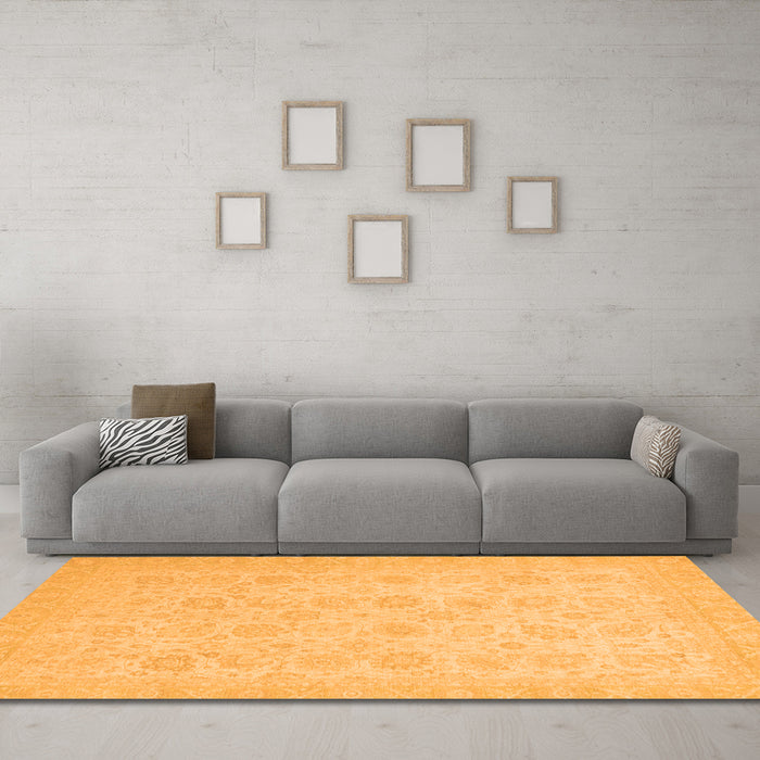 Machine Washable Abstract Orange Modern Area Rugs in a Living Room, wshabs2737org