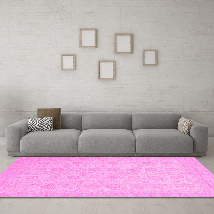 Machine Washable Abstract Pink Modern Rug in a Living Room, wshabs2737pnk