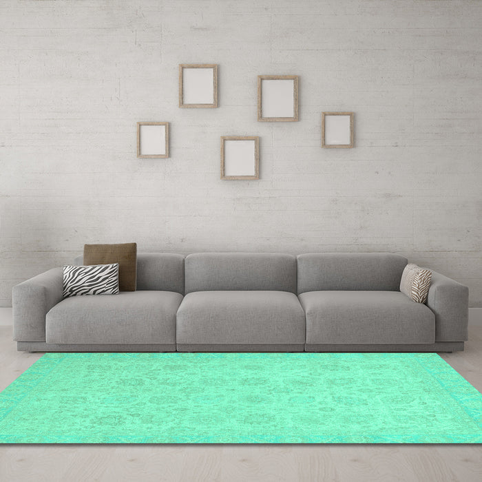 Machine Washable Abstract Turquoise Modern Area Rugs in a Living Room,, wshabs2737turq