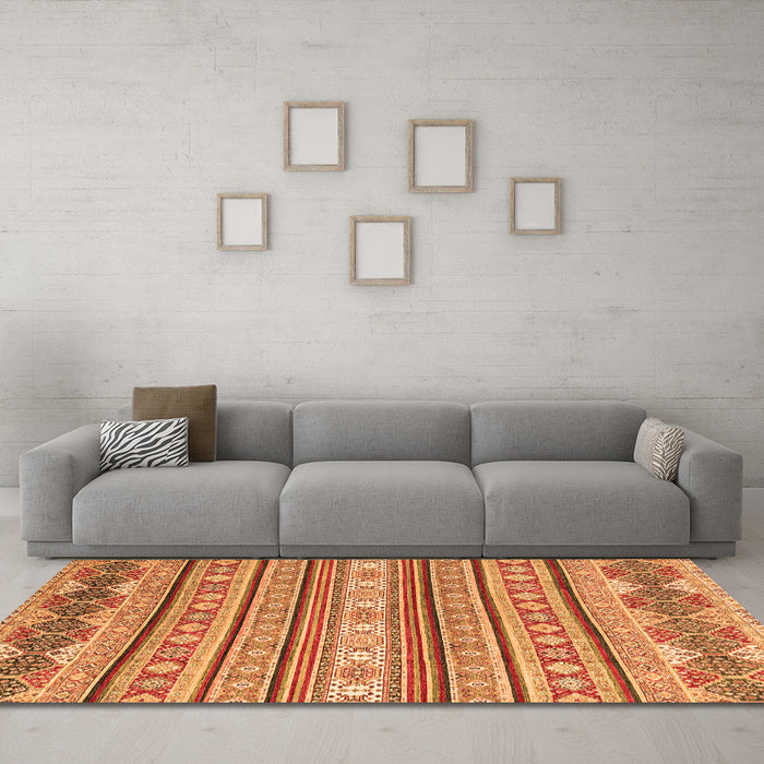 Machine Washable Abstract Orange Modern Area Rugs in a Living Room, wshabs2738org