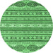 Round Machine Washable Abstract Emerald Green Modern Area Rugs, wshabs2738emgrn