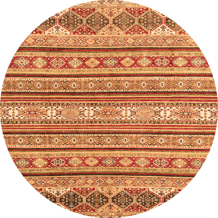 Round Machine Washable Abstract Orange Modern Area Rugs, wshabs2738org