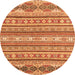 Round Machine Washable Abstract Orange Modern Area Rugs, wshabs2738org