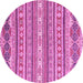 Round Machine Washable Abstract Pink Modern Rug, wshabs2738pnk