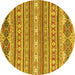 Round Abstract Yellow Modern Rug, abs2738yw