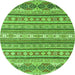 Round Machine Washable Abstract Green Modern Area Rugs, wshabs2738grn