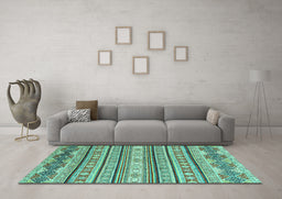 Machine Washable Abstract Turquoise Modern Area Rugs in a Living Room,, wshabs2738turq