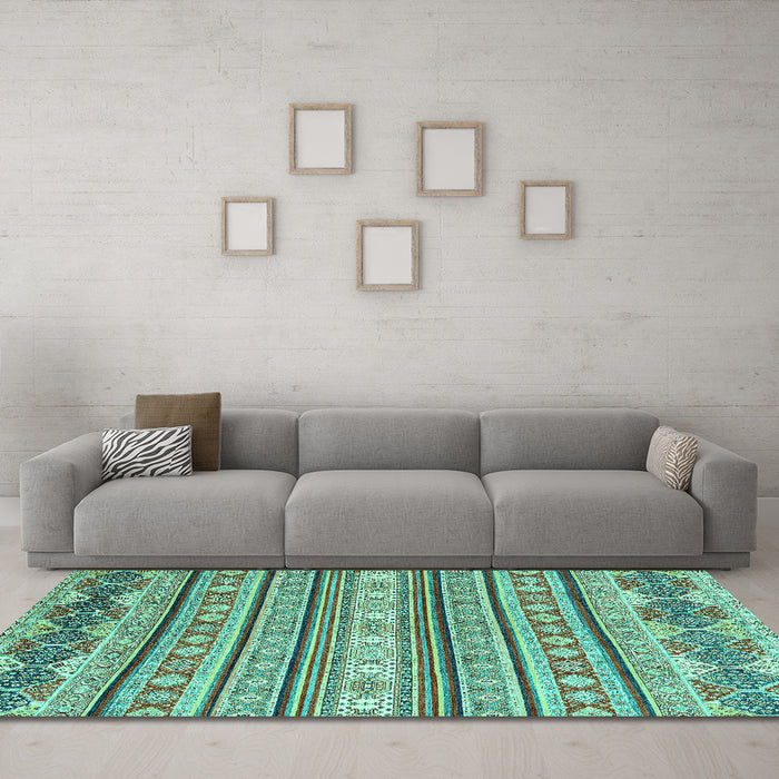 Machine Washable Abstract Turquoise Modern Area Rugs in a Living Room,, wshabs2738turq