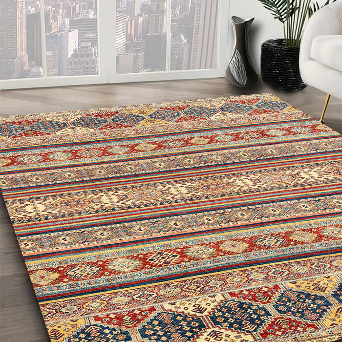 Machine Washable Abstract Brown Red Rug in a Family Room, wshabs2738