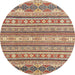 Round Abstract Brown Red Modern Rug, abs2738