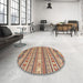 Round Machine Washable Abstract Brown Red Rug in a Office, wshabs2738