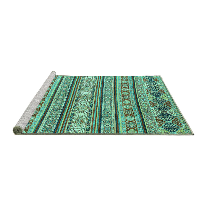 Sideview of Machine Washable Abstract Turquoise Modern Area Rugs, wshabs2738turq