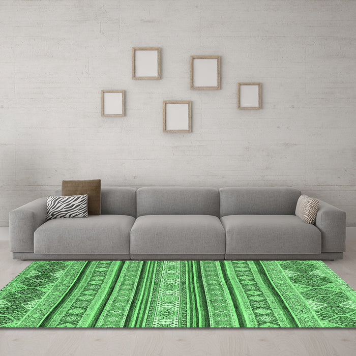 Machine Washable Abstract Emerald Green Modern Area Rugs in a Living Room,, wshabs2738emgrn