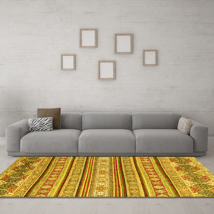 Machine Washable Abstract Yellow Modern Rug in a Living Room, wshabs2738yw