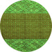 Round Machine Washable Abstract Green Modern Area Rugs, wshabs2739grn