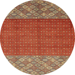 Round Machine Washable Abstract Red Rug, wshabs2739