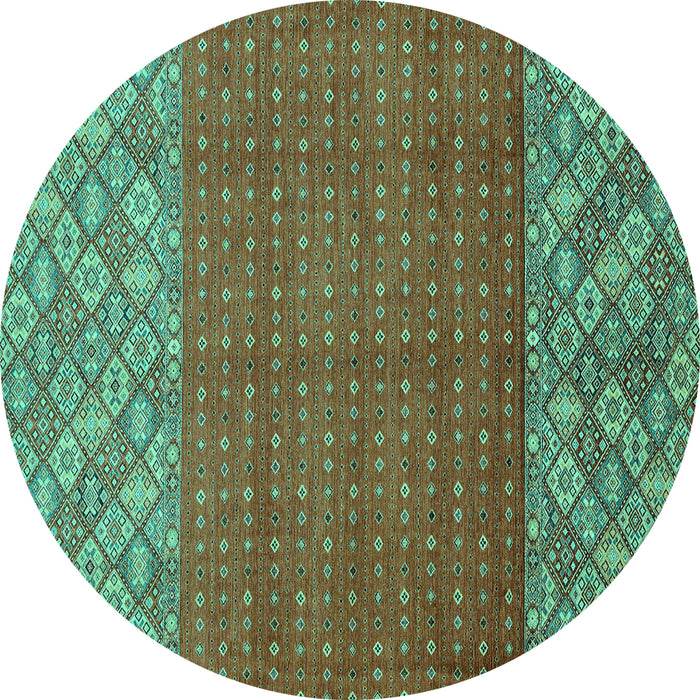 Round Machine Washable Abstract Turquoise Modern Area Rugs, wshabs2739turq