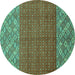 Round Machine Washable Abstract Turquoise Modern Area Rugs, wshabs2739turq