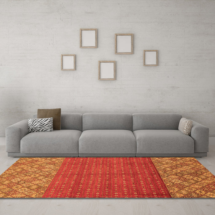 Machine Washable Abstract Orange Modern Area Rugs in a Living Room, wshabs2739org
