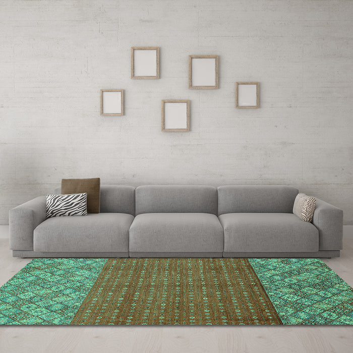 Machine Washable Abstract Turquoise Modern Area Rugs in a Living Room,, wshabs2739turq