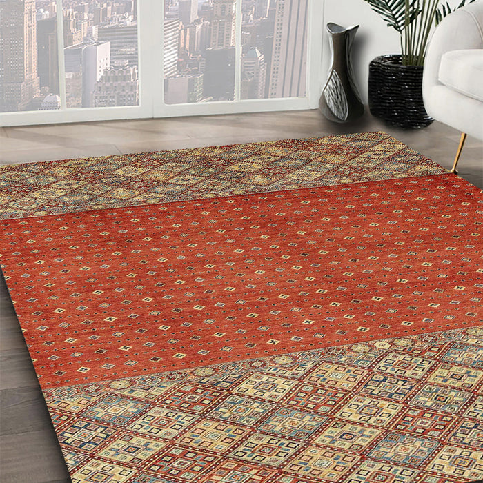 Machine Washable Abstract Red Rug in a Family Room, wshabs2739