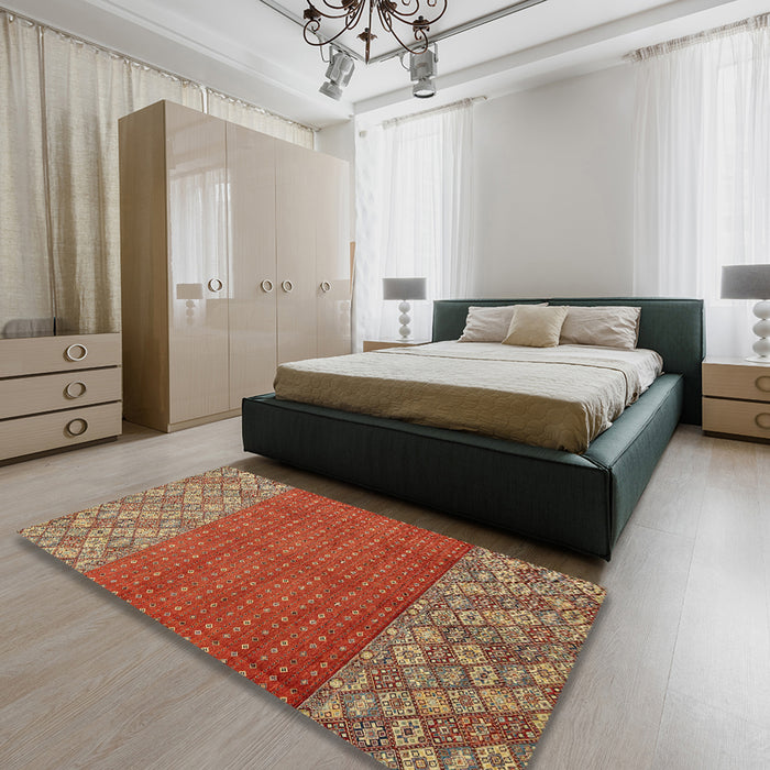 Abstract Red Modern Rug in a Bedroom, abs2739