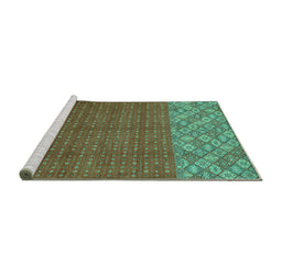 Sideview of Machine Washable Abstract Turquoise Modern Area Rugs, wshabs2739turq
