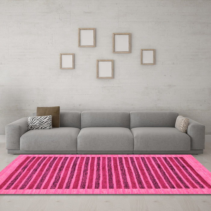 Machine Washable Oriental Pink Modern Rug in a Living Room, wshabs273pnk