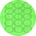 Round Machine Washable Abstract Green Modern Area Rugs, wshabs2740grn