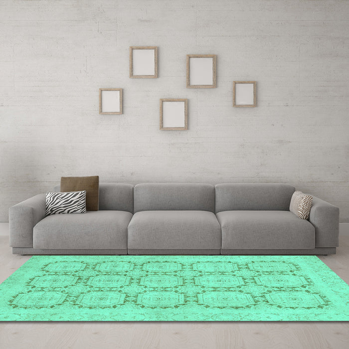 Machine Washable Abstract Turquoise Modern Area Rugs in a Living Room,, wshabs2740turq
