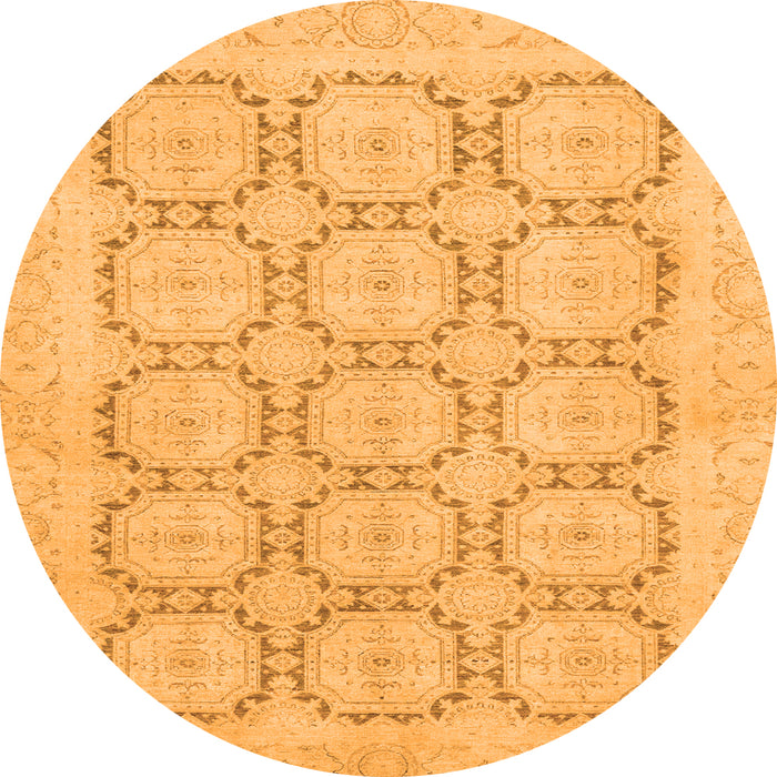 Round Machine Washable Abstract Orange Modern Area Rugs, wshabs2740org
