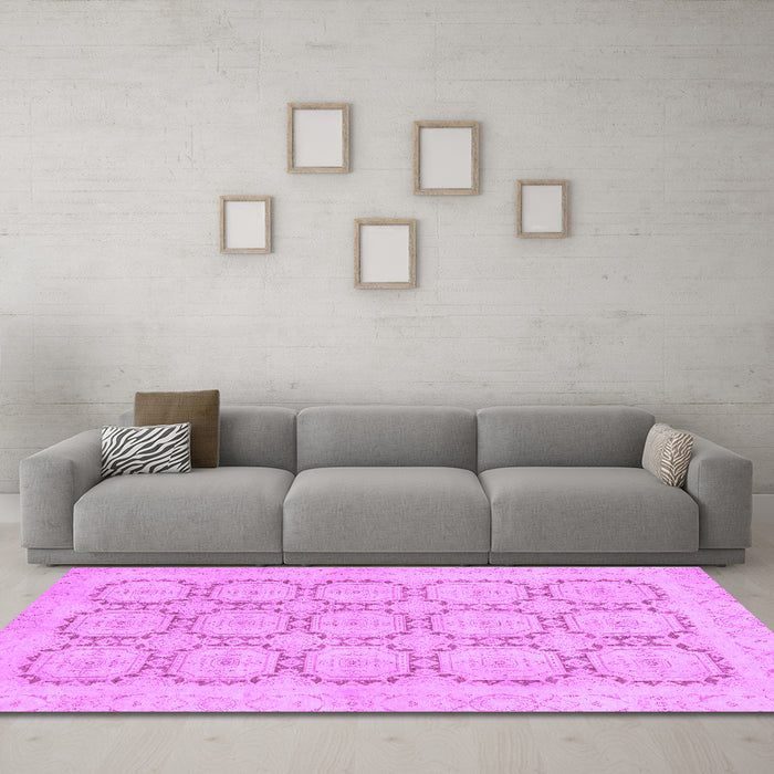 Machine Washable Abstract Purple Modern Area Rugs in a Living Room, wshabs2740pur