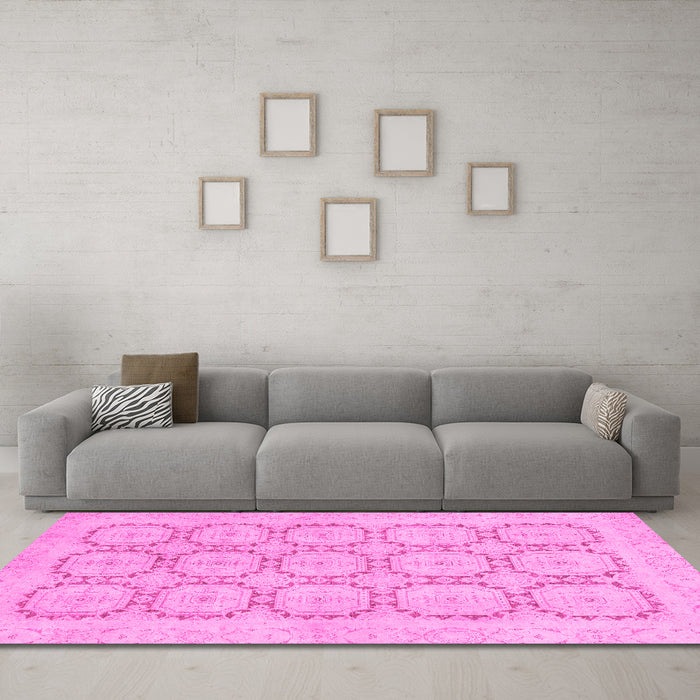 Machine Washable Abstract Pink Modern Rug in a Living Room, wshabs2740pnk
