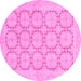 Round Machine Washable Abstract Pink Modern Rug, wshabs2740pnk