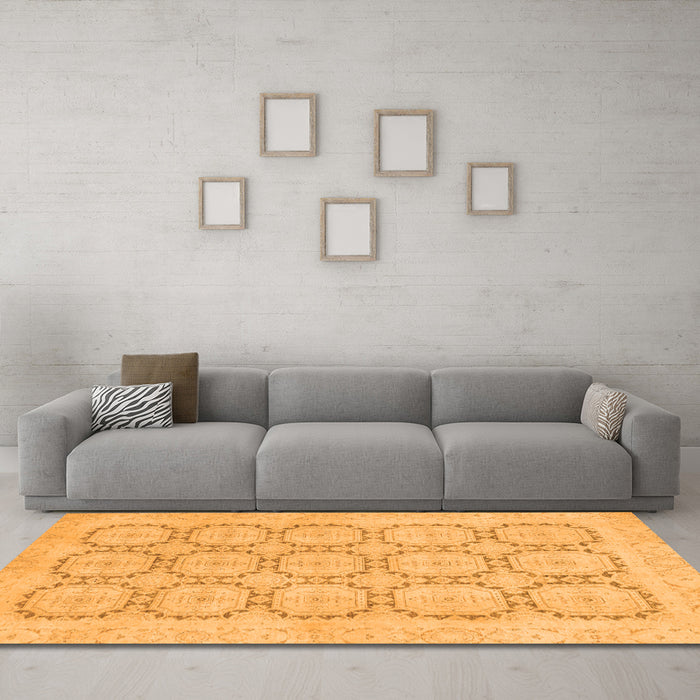 Machine Washable Abstract Orange Modern Area Rugs in a Living Room, wshabs2740org