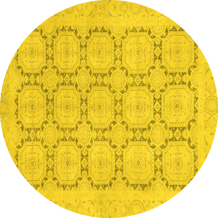 Round Abstract Yellow Modern Rug, abs2740yw
