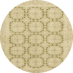 Round Machine Washable Abstract Brown Gold Rug, wshabs2740
