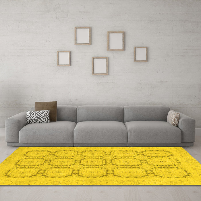 Machine Washable Abstract Yellow Modern Rug in a Living Room, wshabs2740yw